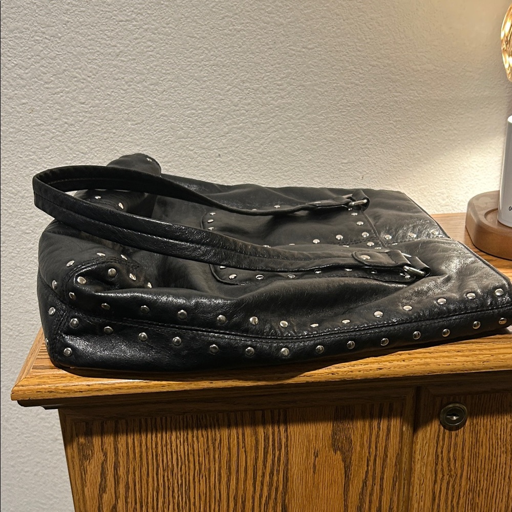 Black Studded Leather Tote - Picture 11 of 12